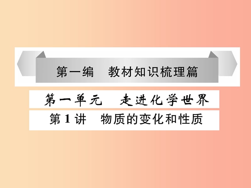 2019届中考化学复习 第1编 教材知识梳理篇 第1单元 走进化学世界 第1讲 物质的变化和性质（精练）课件.ppt_第1页