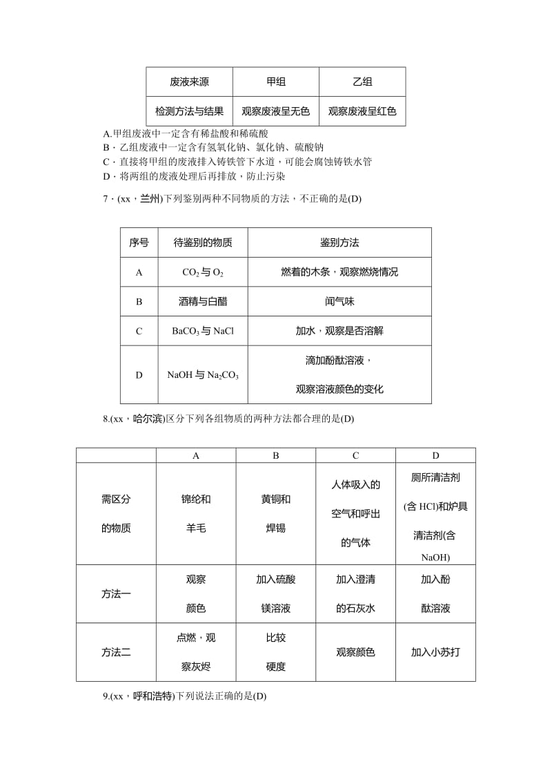 2019-2020年中考化学总复习考点跟踪突破：第17讲 物质的检验与鉴别 含答案.doc_第2页