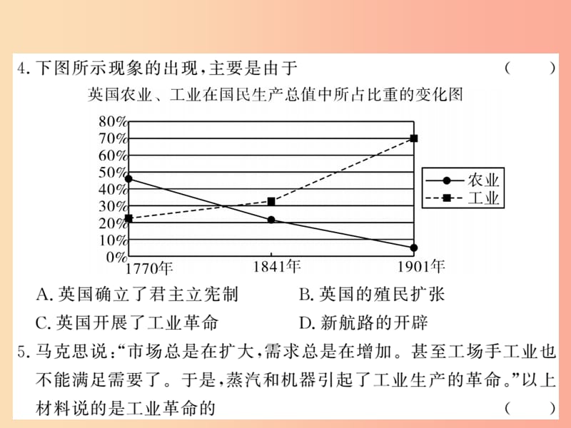 2019年秋九年级历史上册 第五单元 工业化时代的来临和马克思主义的诞生综合测试卷课件 岳麓版.ppt_第3页