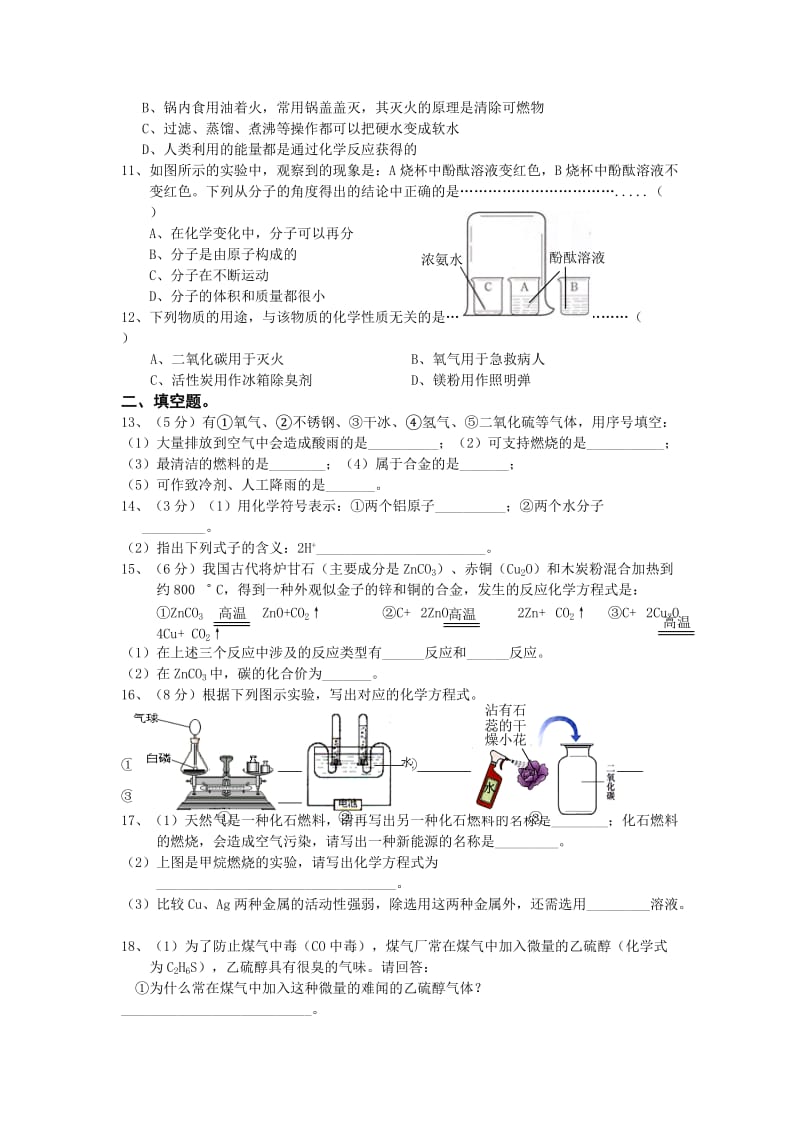 2019-2020年九年级优生化学辅导试卷2.doc_第2页