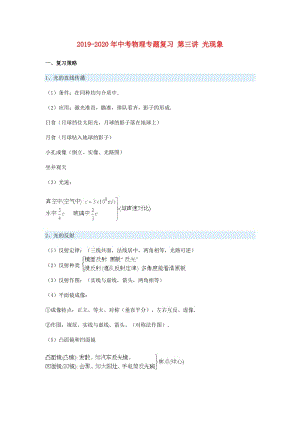 2019-2020年中考物理專題復(fù)習(xí) 第三講 光現(xiàn)象.doc