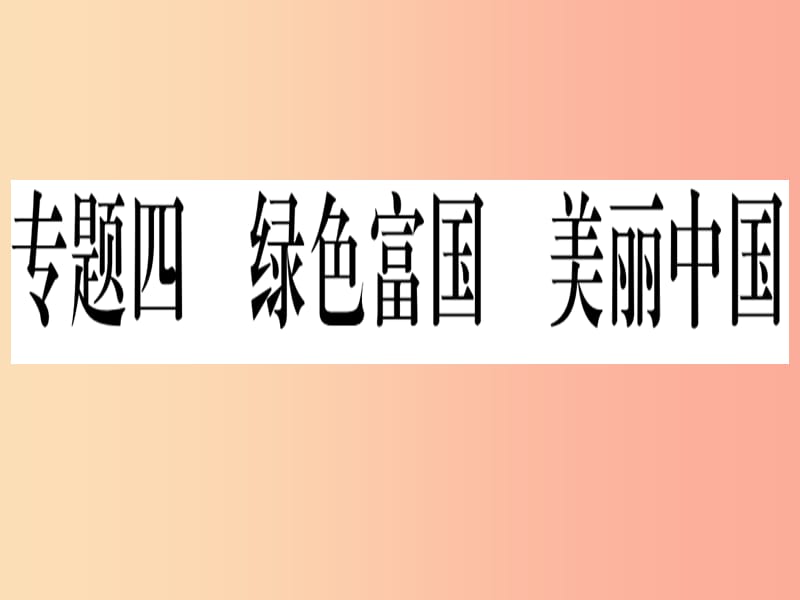 2019年中考道德与法治 第8部分 专题4 绿色付过 美丽中国课件.ppt_第1页