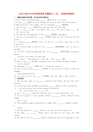 2019-2020年中考英語(yǔ)語(yǔ)法專(zhuān)題練習(xí)（五） 形容詞和副詞.doc