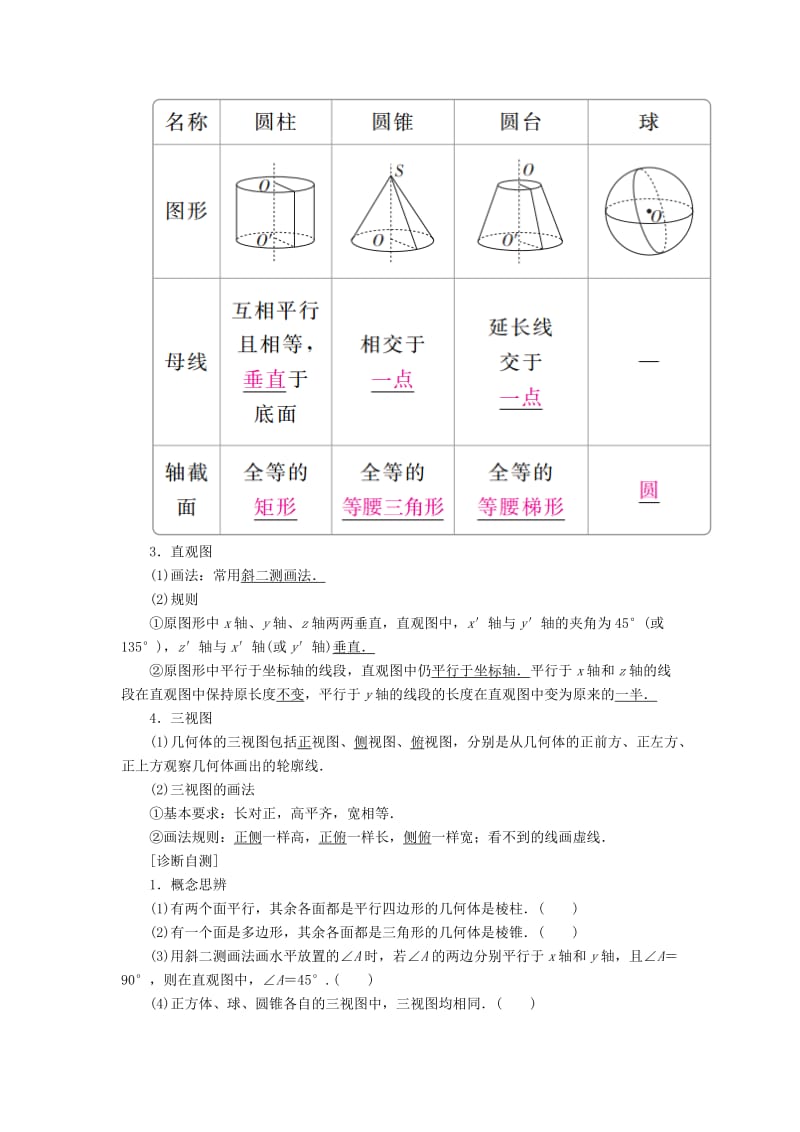 2019-2020年高考数学一轮复习第7章立体几何7.1空间几何体的结构及其三视图和直观图学案文.doc_第2页