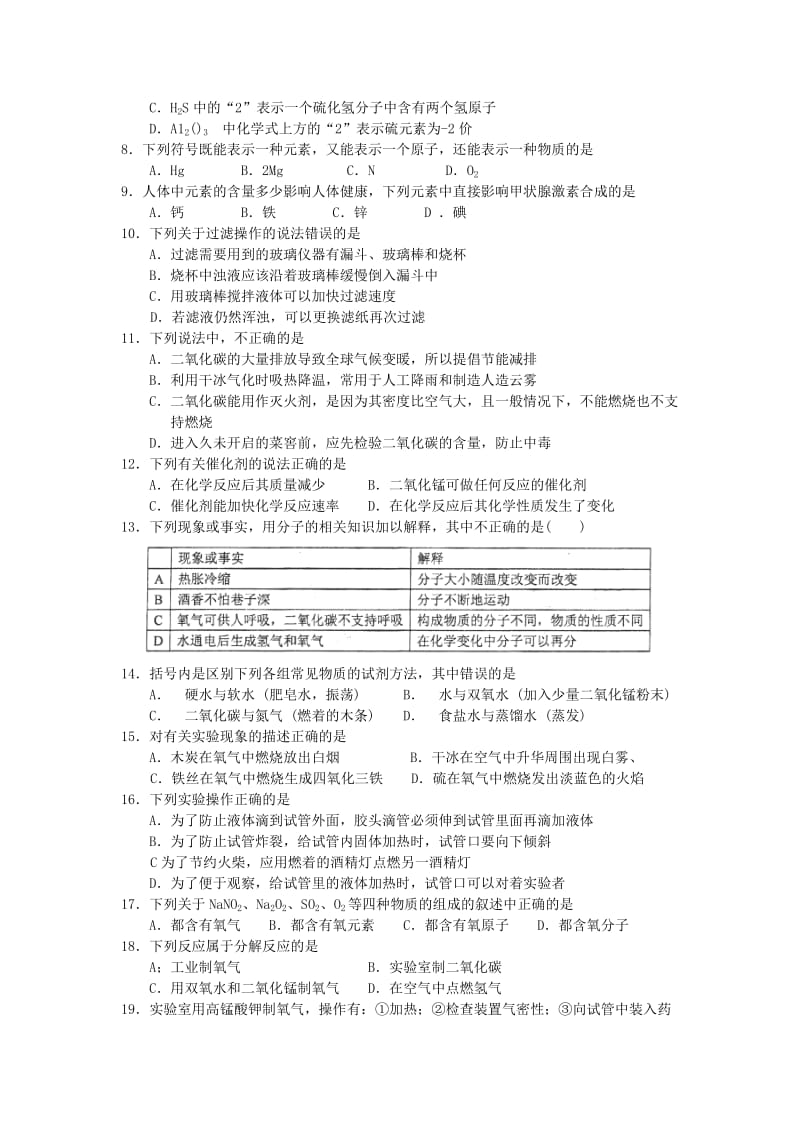 2019-2020年九年级化学期中考试试卷.doc_第2页