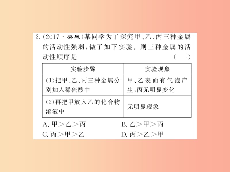 九年级化学下册 第八单元 金属和金属材料 专题突破三 金属活动性顺序及其应用习题课件 新人教版.ppt_第3页