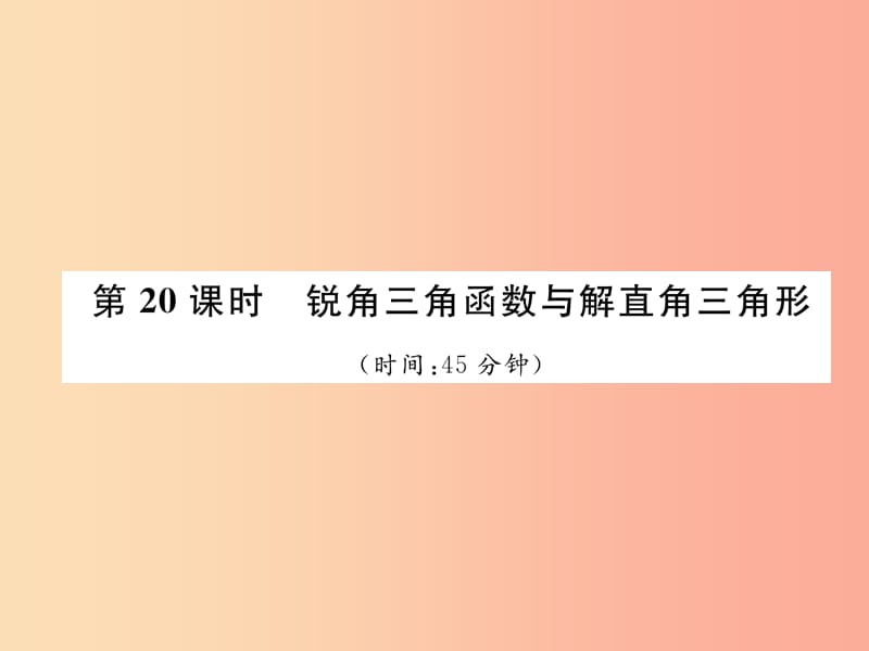 毕节专版2019年中考数学复习第5章图形的相似与解直角三角形第20课时锐角三角函数与解直角三角形精练课件.ppt_第1页