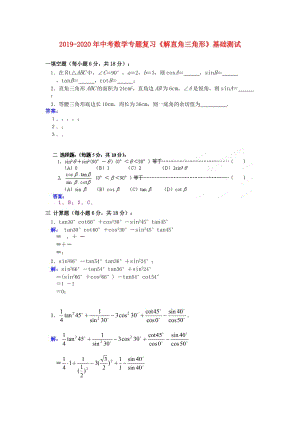 2019-2020年中考數(shù)學(xué)專題復(fù)習(xí)《解直角三角形》基礎(chǔ)測試.doc