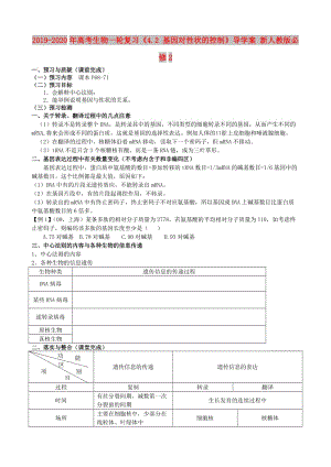 2019-2020年高考生物一輪復(fù)習(xí)《4.2 基因?qū)π誀畹目刂啤穼?dǎo)學(xué)案 新人教版必修2.doc