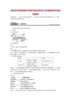 2019-2020年高考生物大一輪復(fù)習(xí) 第三單元 第11講 能量之源 光與光合作用教案.doc