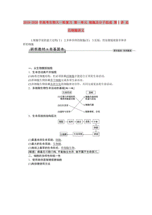 2019-2020年高考生物大一輪復(fù)習(xí) 第一單元 細胞及分子組成 第1講 走近細胞講義.doc