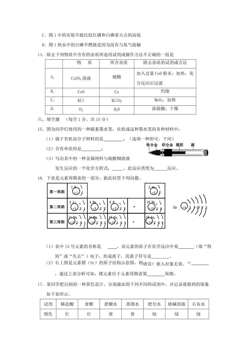 2019-2020年中考适应性考试化学试题.doc_第3页