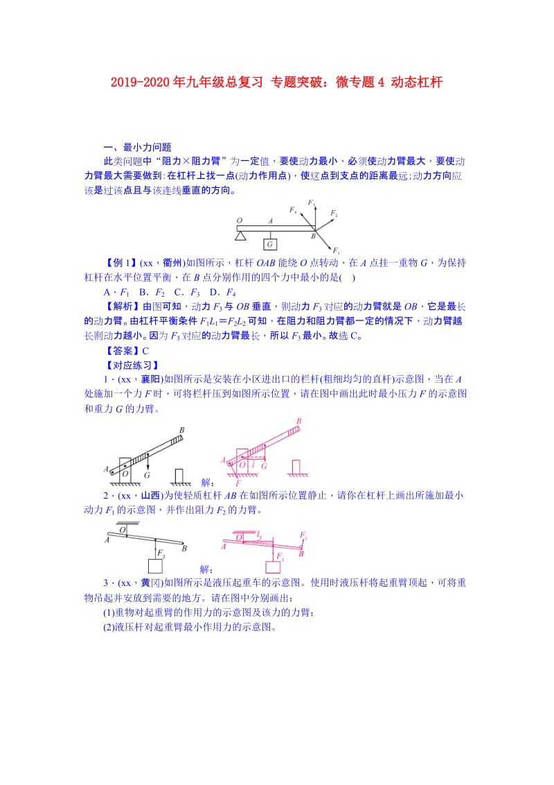 2019-2020年九年级总复习 专题突破：微专题4 动态杠杆.doc_第1页