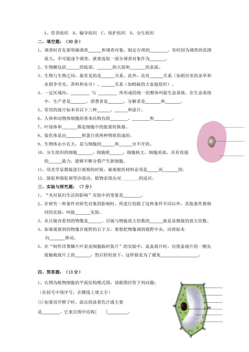 2019-2020年七年级生物上学期期中试题 新人教版(III).doc_第3页