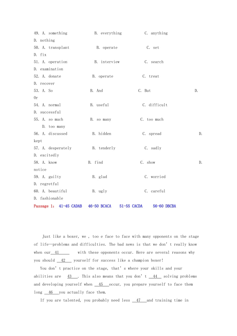 2019-2020年高考英语二轮复习 完形填空寒假精练（10）.doc_第2页