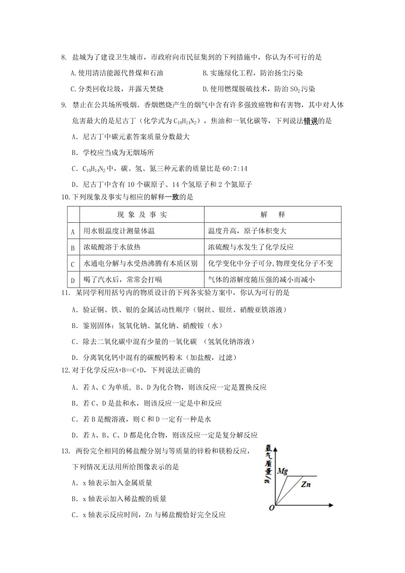 2019-2020年九年级3月份课堂检测化学试题.doc_第2页