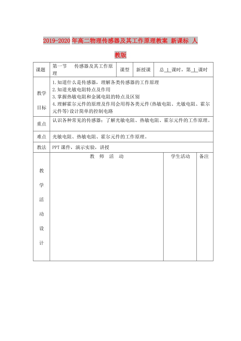 2019-2020年高二物理传感器及其工作原理教案 新课标 人教版.doc_第1页