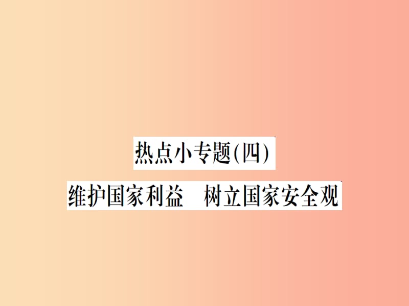 2019年八年级道德与法治上册 热点小专题（四）维护国家利益 树立国家安全观习题课件 新人教版.ppt_第1页