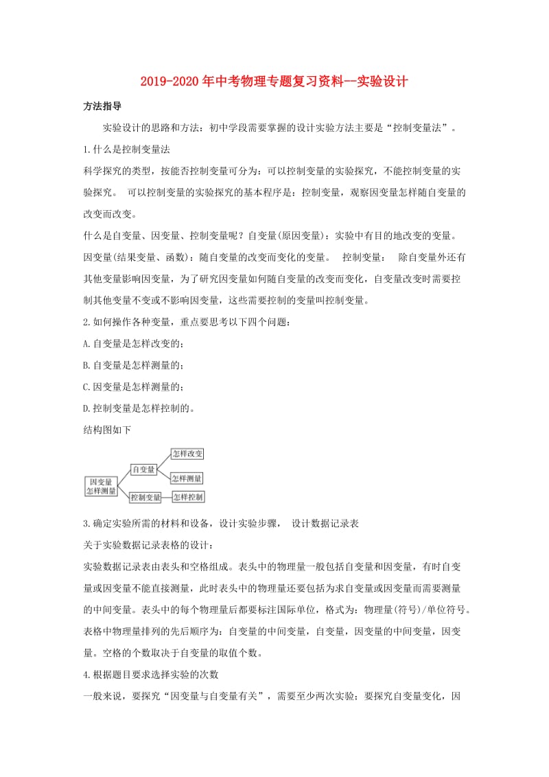 2019-2020年中考物理专题复习资料--实验设计.doc_第1页