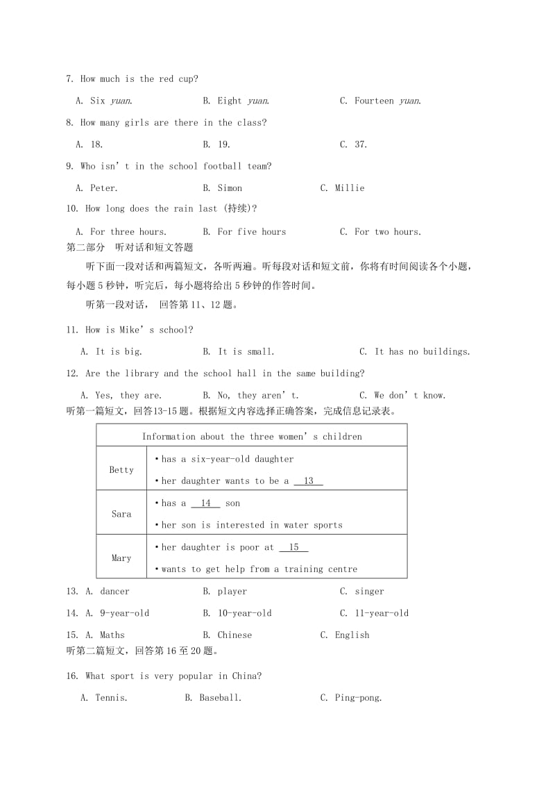 2019-2020年七年级英语上学期第一次学情调研试题 牛津译林版.doc_第2页