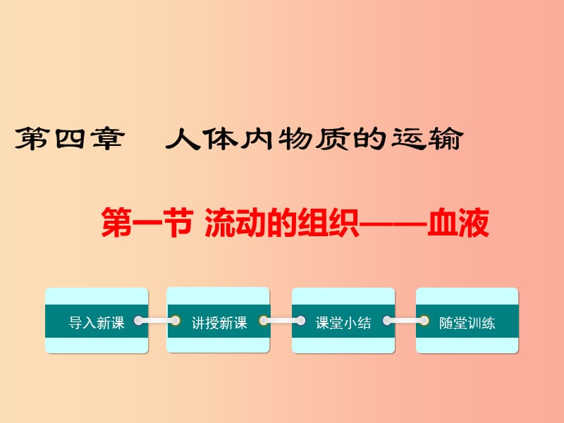 2019年春七年级生物下册 第四单元 第四章 第一节 流动的组织 血液课件 新人教版.ppt_第1页