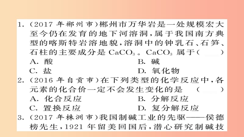 2019年中考化学总复习 第一轮复习 系统梳理 夯基固本 第22讲 生活中常见的盐练习课件.ppt_第2页