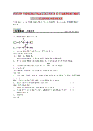 2019-2020年高考生物大一輪復(fù)習(xí) 第三單元 第10講 細(xì)胞的能量“通貨” ATP ATP的主要來源 細(xì)胞呼吸教案.doc