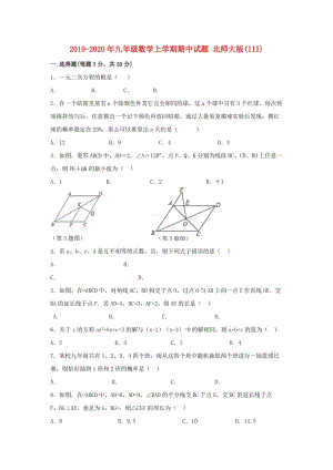 2019-2020年九年級數(shù)學(xué)上學(xué)期期中試題 北師大版(III).doc