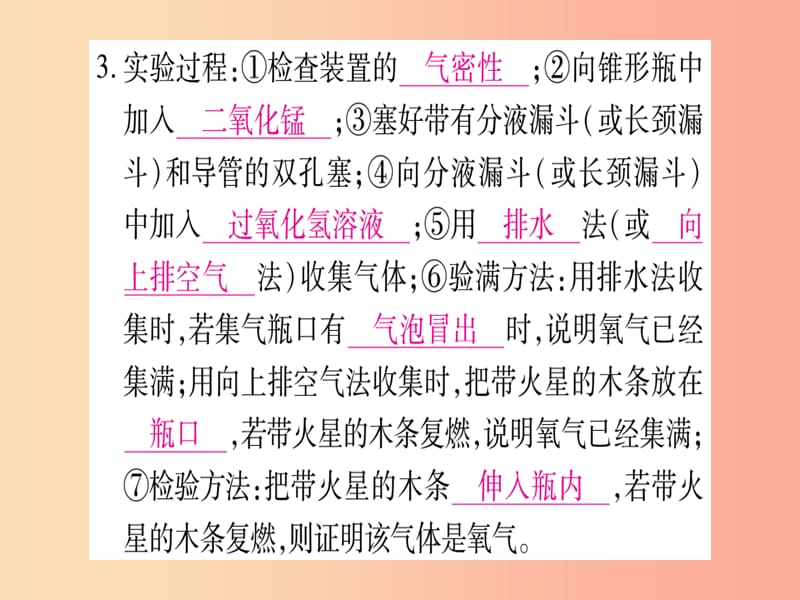 2019年秋九年级化学全册 第4单元 我们周围的空气 到实验室去 氧气的实验室制取与性质习题课件 鲁教版.ppt_第3页