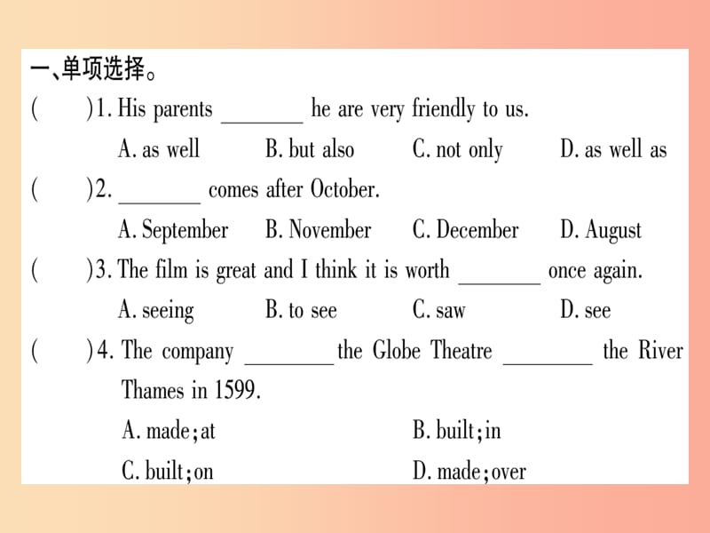 2019年春七年级英语下册 Module 9 Life history Unit 3 Language in use习题课件（新版）外研版.ppt_第2页