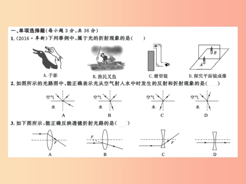 2019年八年级物理上册 第四章 光的折射 透镜综合能力测试习题课件（新版）苏科版.ppt_第2页