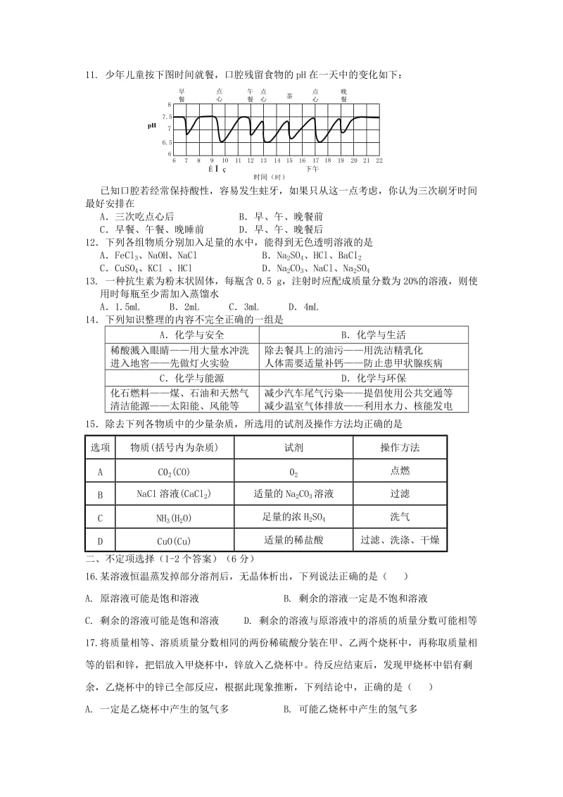 2019-2020年中考化学真题（含答案）.doc_第2页