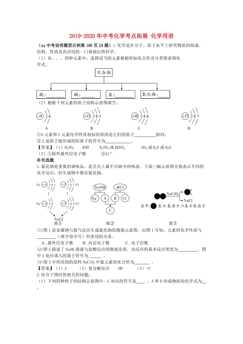 2019-2020年中考化学考点拓展 化学用语.doc_第1页