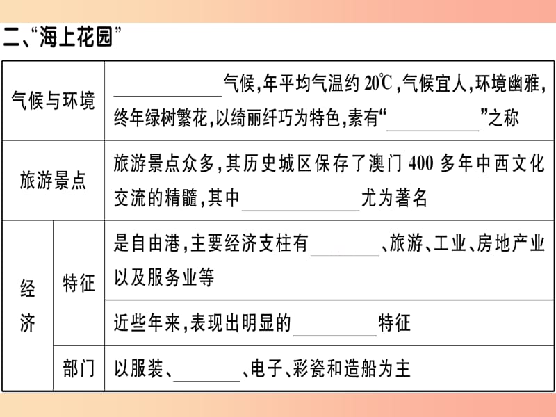 2019八年级地理下册 第七章 第二节 澳门特别行政区的旅游文化特色习题课件（新版）湘教版.ppt_第3页