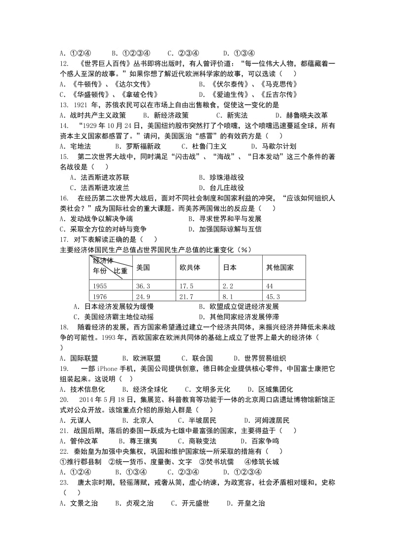 2019-2020年九年级一模考试历史试题.doc_第2页