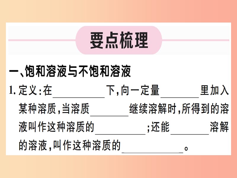 九年级化学下册 第九单元 溶液 第1课时 饱和溶液与不饱和溶液习题课件 新人教版.ppt_第1页