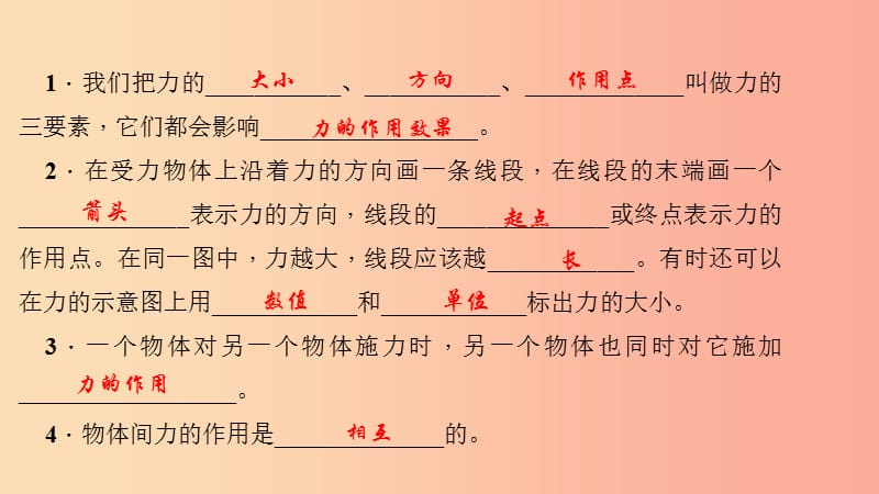 八年级物理下册 第七章 第1节 力（第2课时 力的三要素和力的示意图 力的相互性）习题课件 新人教版.ppt_第3页