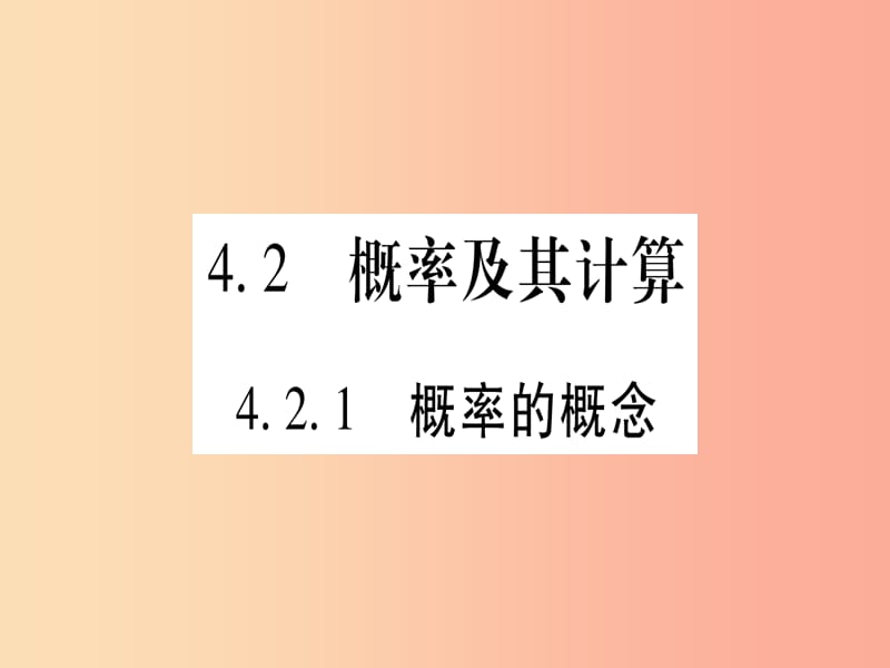 九年级数学下册 第4章 概率 4.2 概率及其计算 4.2.1 概率的概念作业课件 （新版）湘教版.ppt_第1页