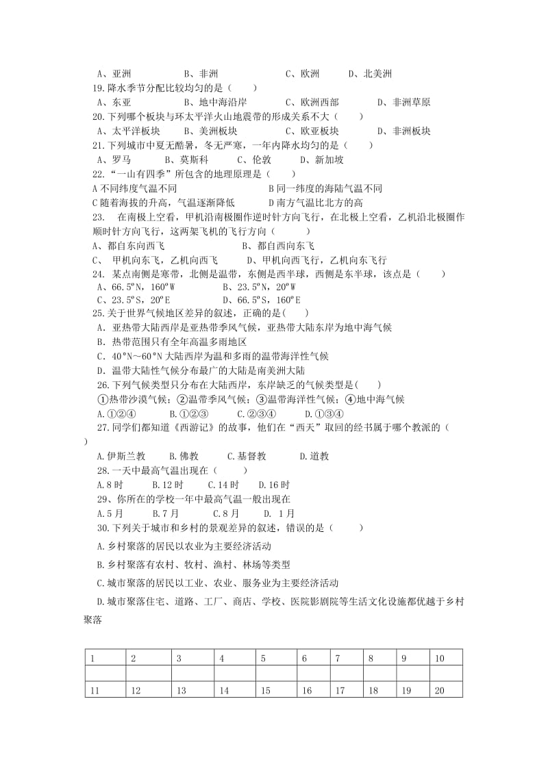 2019-2020年七年级地理上学期第二次月考试题 新人教版.doc_第2页