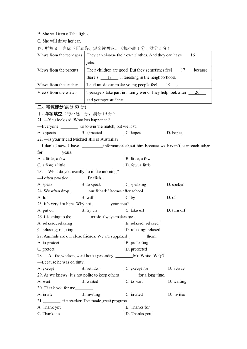 2019-2020年九年级英语（下）（人教版）UNIT 10 You’re supposed to shake hands.检测题.doc_第2页