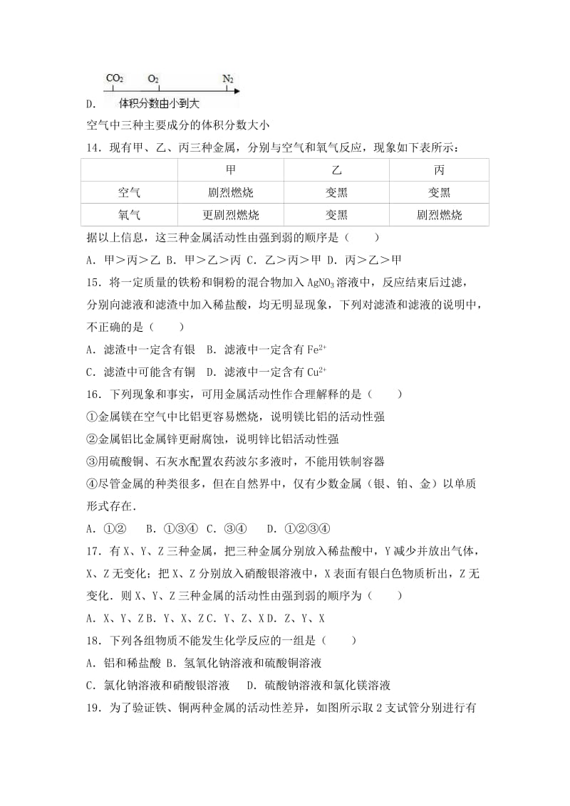 2019-2020年九年级中考化学复习题-金属的化学性质.doc_第3页