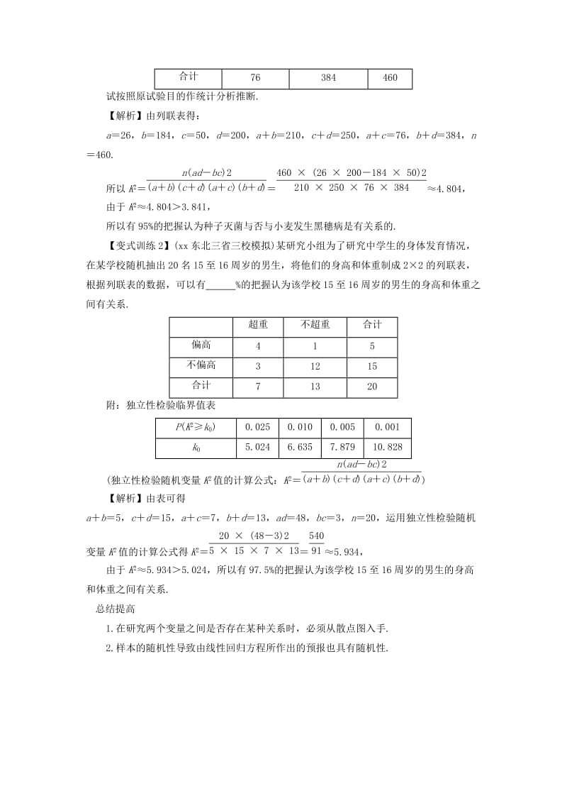 2019-2020年高考数学一轮总复习 13.2 两变量间的相关性、回归分析和独立性检验教案 理 新人教A版.doc_第2页