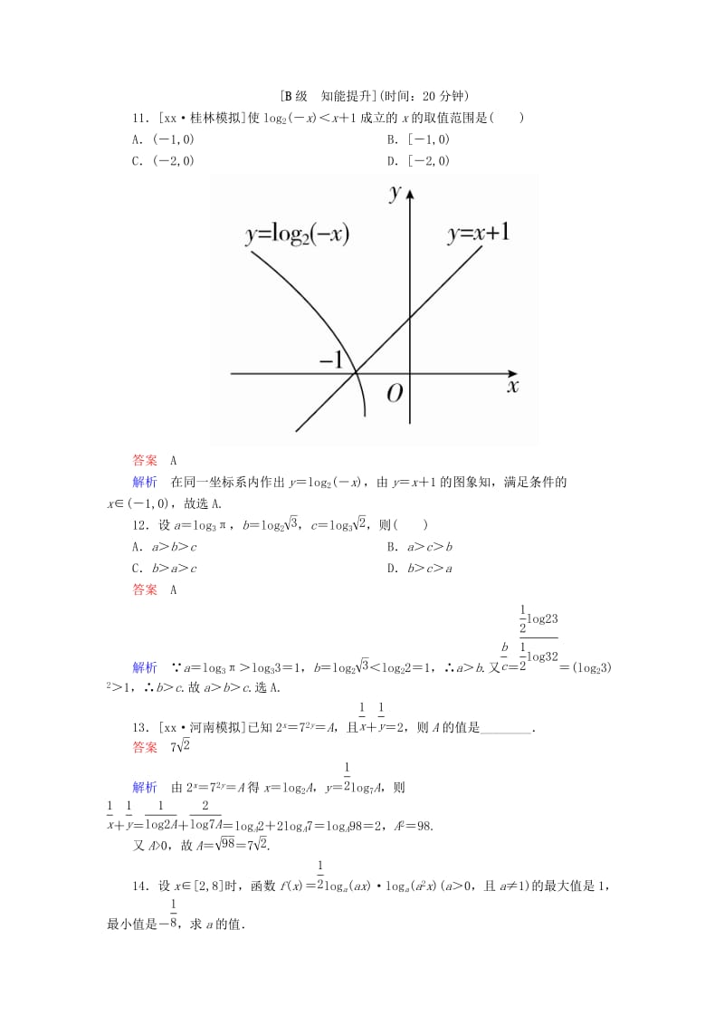 2019-2020年高考数学一轮总复习第2章函数导数及其应用2.6对数与对数函数模拟演练理.DOC_第3页