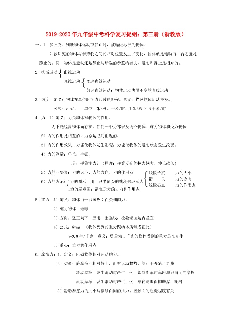 2019-2020年九年级中考科学复习提纲：第三册（浙教版）.doc_第1页