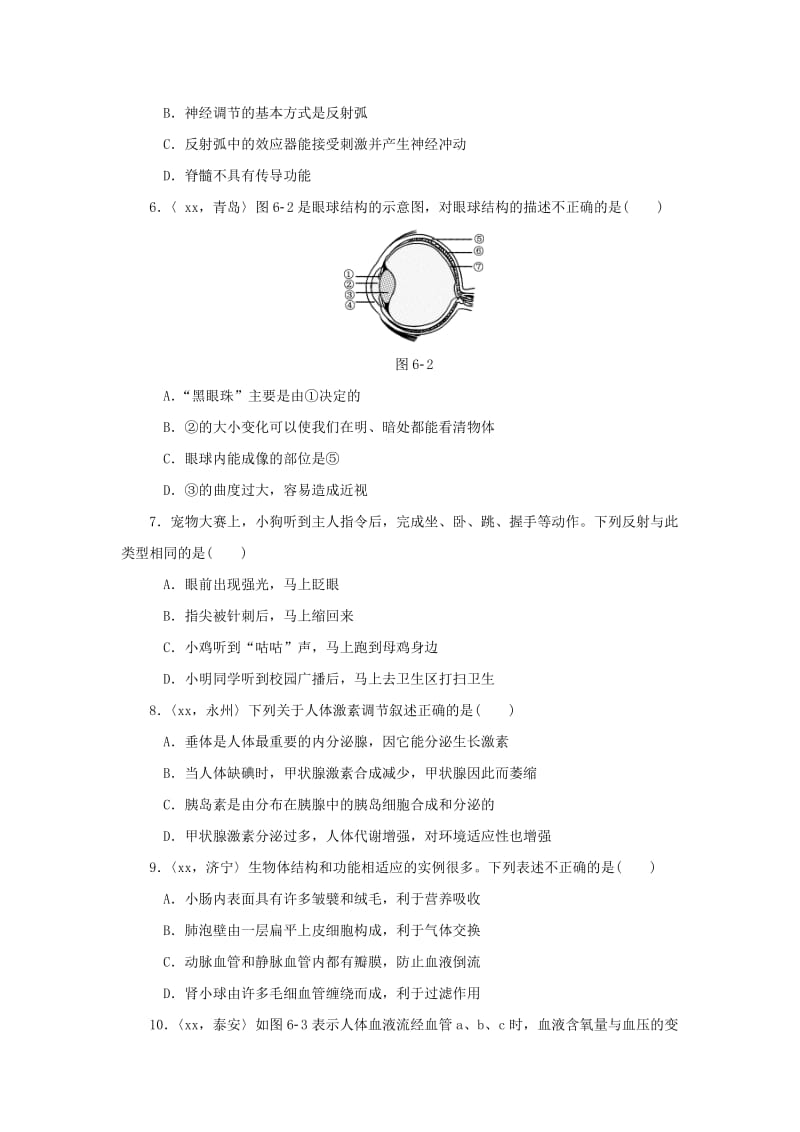 2019-2020年中考生物第一轮复习 专项六：人（二）（训练）.doc_第2页