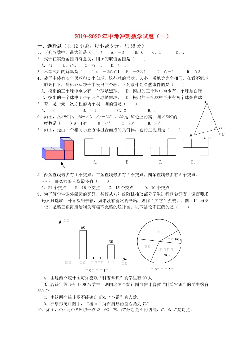 2019-2020年中考冲刺数学试题（一）.doc_第1页