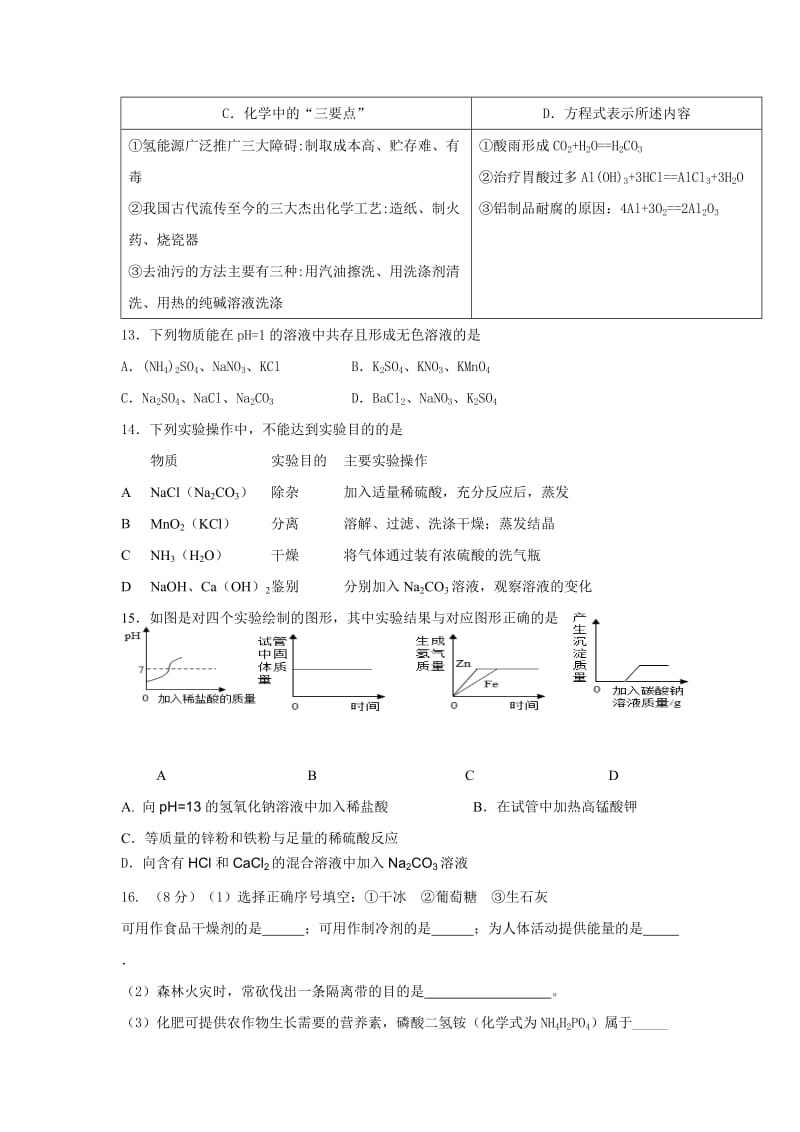 2019-2020年九年级第二次模拟考试试题（化学 无答案）.doc_第3页