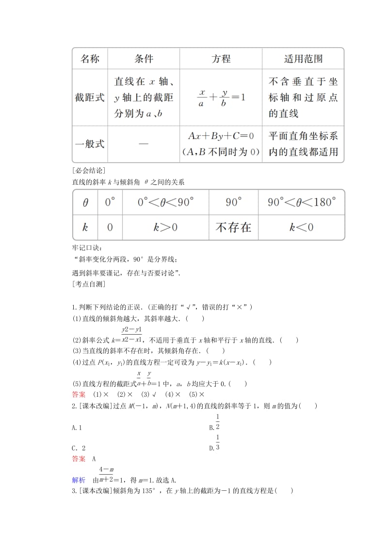 2019-2020年高考数学一轮复习第8章平面解析几何第1讲直线的倾斜角与斜率学案.doc_第2页