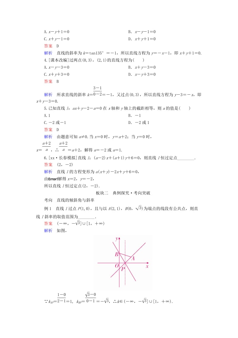 2019-2020年高考数学一轮复习第8章平面解析几何第1讲直线的倾斜角与斜率学案.doc_第3页