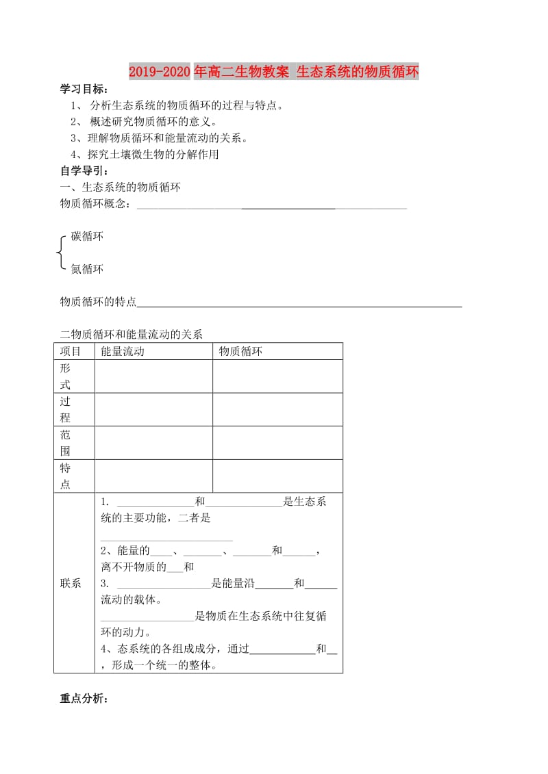 2019-2020年高二生物教案 生态系统的物质循环.doc_第1页